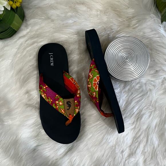 NEW J. Crew Preppy Seahorse Orange Pink Sunrise Retro Floral Flip Flops 6 NWOT - Picture 8 of 12